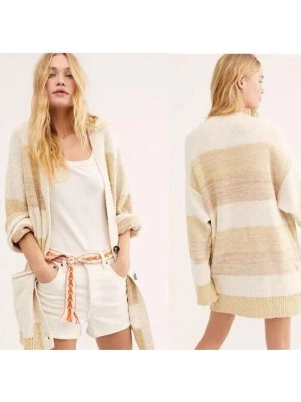 NWT Free People Southport Beach Cardigan Sweater in Grains Combo Size XS
